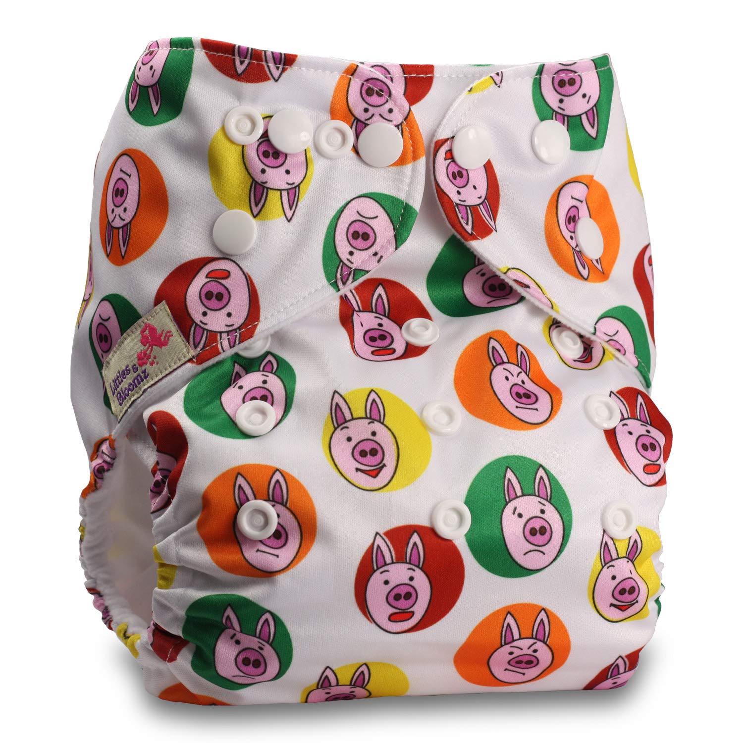 Littles & Bloomz, Reusable Pocket Cloth Nappy, Fastener: Popper, Set of 1, Pattern 31, with 1 Bamboo Charcoal Insert