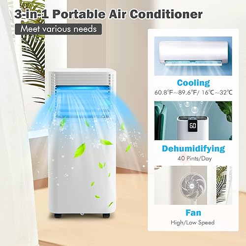 Miniatura 3 de PETSITE Aire acondicionado portátil, unidad de refrigeración de CA de 8000 BTU para habitación, unidad de CA 3 en 1 con modo de enfriador de aire,