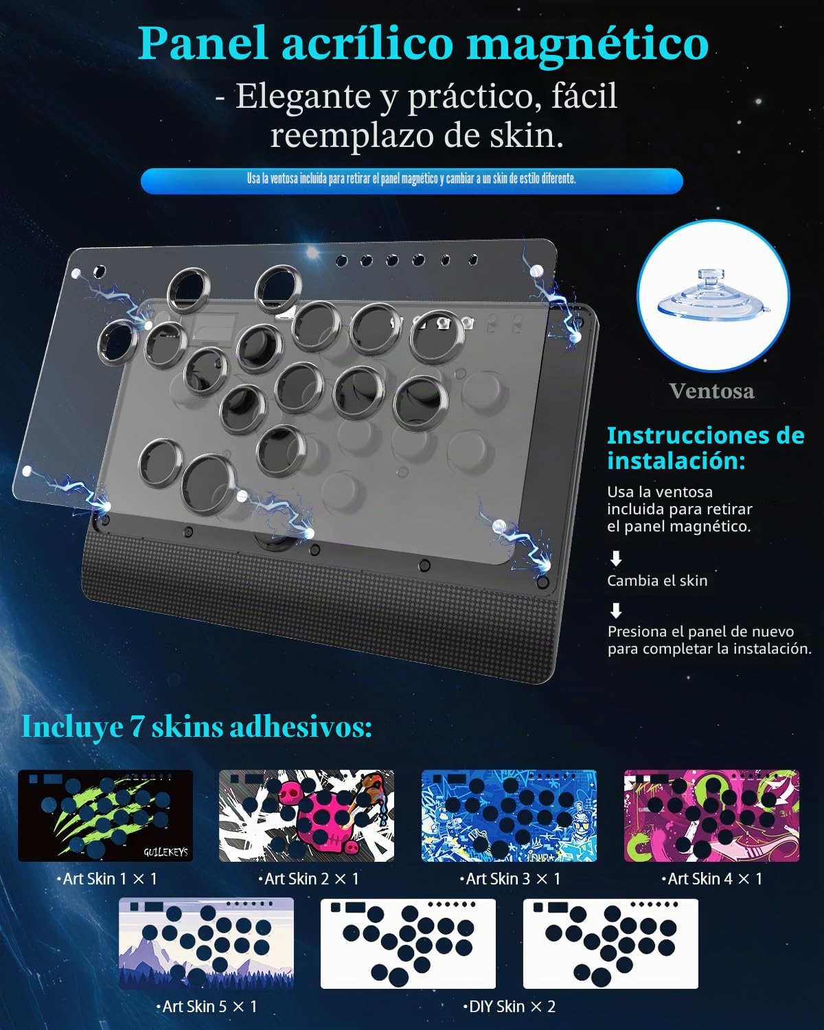 GM-16 Mando de Arcade Stick sin Palanca, para PS4/PS3/PC/Switch | Joystick de lucha con todos los botones , Arcade Fight Stick con RGB Personalizado & Turbo & Hot Swap