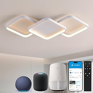 Sky angle Smart Deckenlampe mit Fernbedienung, Matter Kompatibel mit Alexa & Google Home, Dimmbar 3000K-6000K, Flush Mount für Schlafzimmer Wohnzimmer Arbeitszimmer Badezimmer