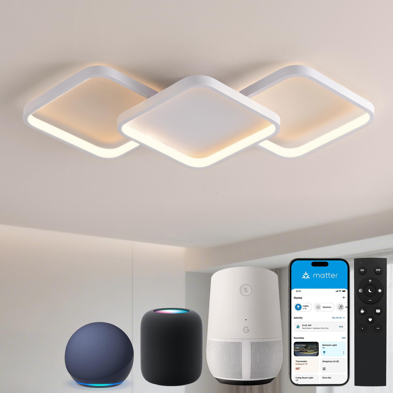 Sky angle Lampada a Soffitto Smart con Controllo Vocale tramite Alexa/Google Home, LED Dimmerabile, Lampada a Soffitto LED per Soggiorno, Camera da Letto, Bagno, Cucina