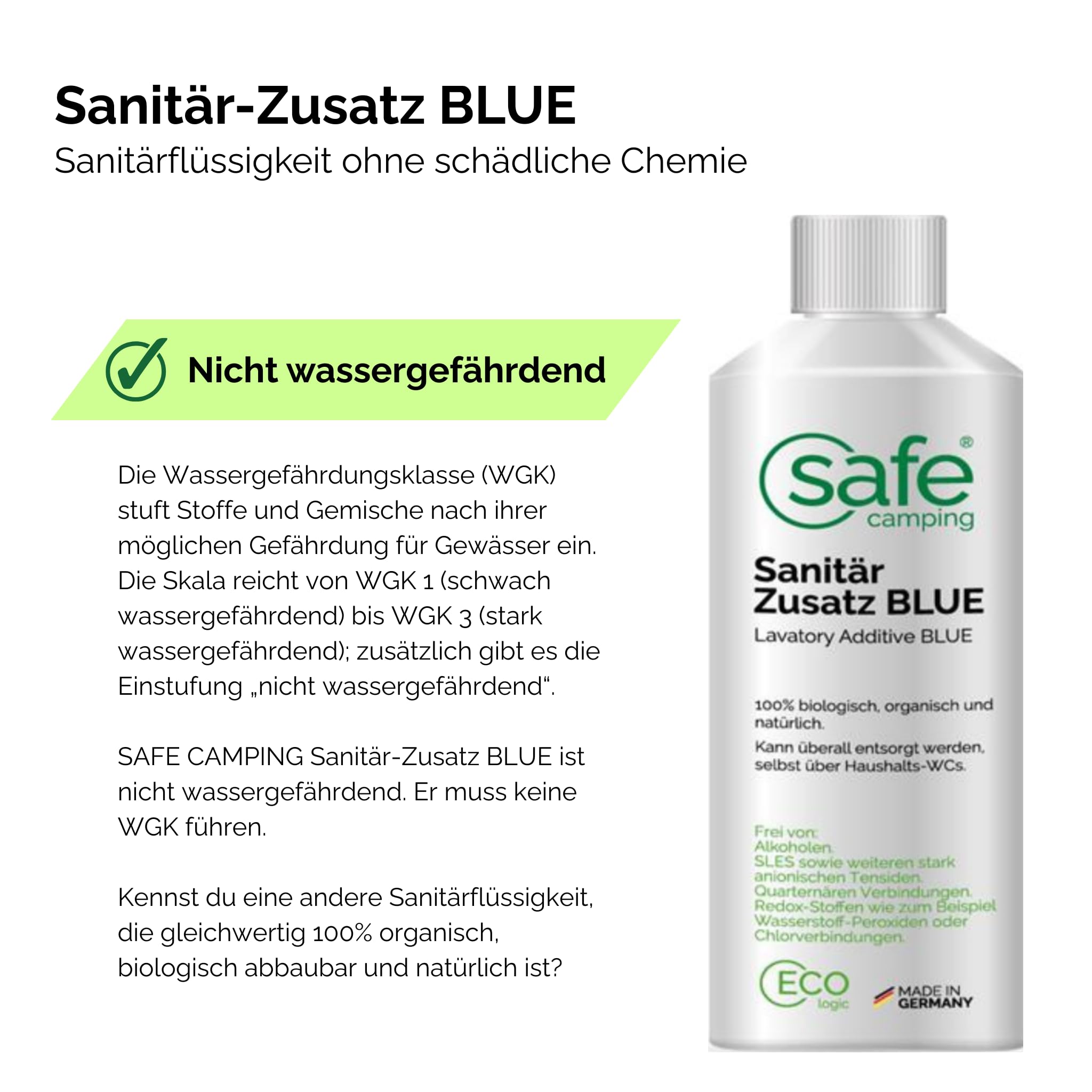 Sanitär-Zusatz Blue | Für Abwassertanks von Wohnmobil & Wohnwagen| 100% organisch & biologisch abbaubar | Ohne Chlor, Säuren & gefährliche Stoffe | Löst Fäkalien (5000mL)