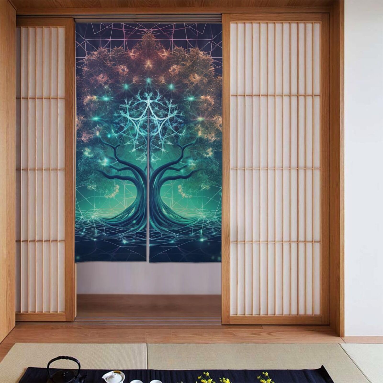 Rideau de porte personnalisé occultant 86.4x142.2cm avec motif arbre futuriste numérique