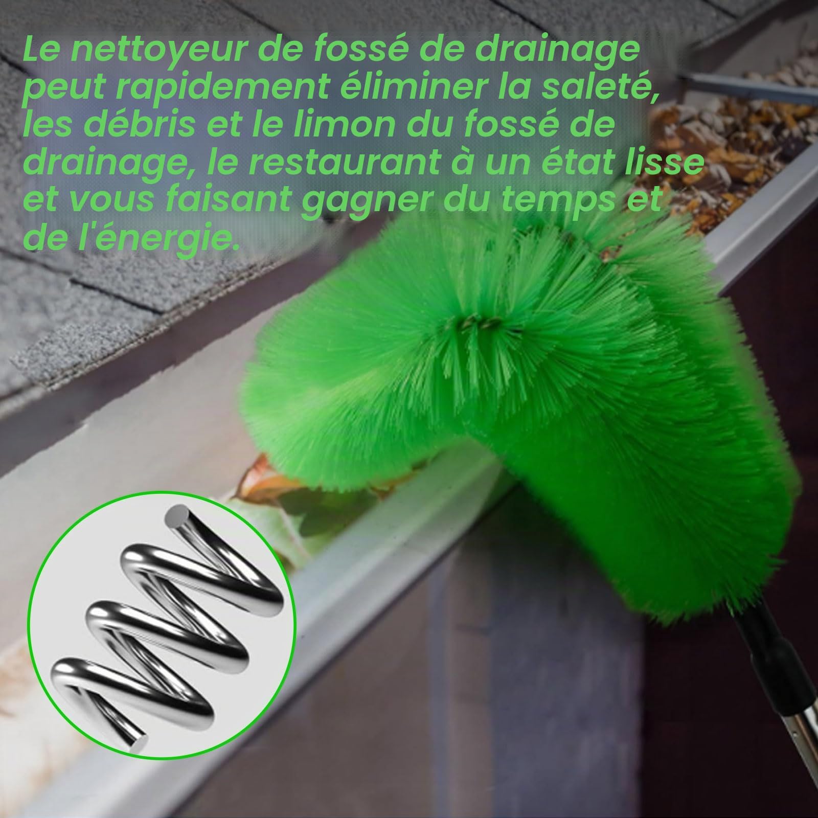 Nettoyeur de gouttières télescopique 350 cm 2 en 1 brosse cuillère