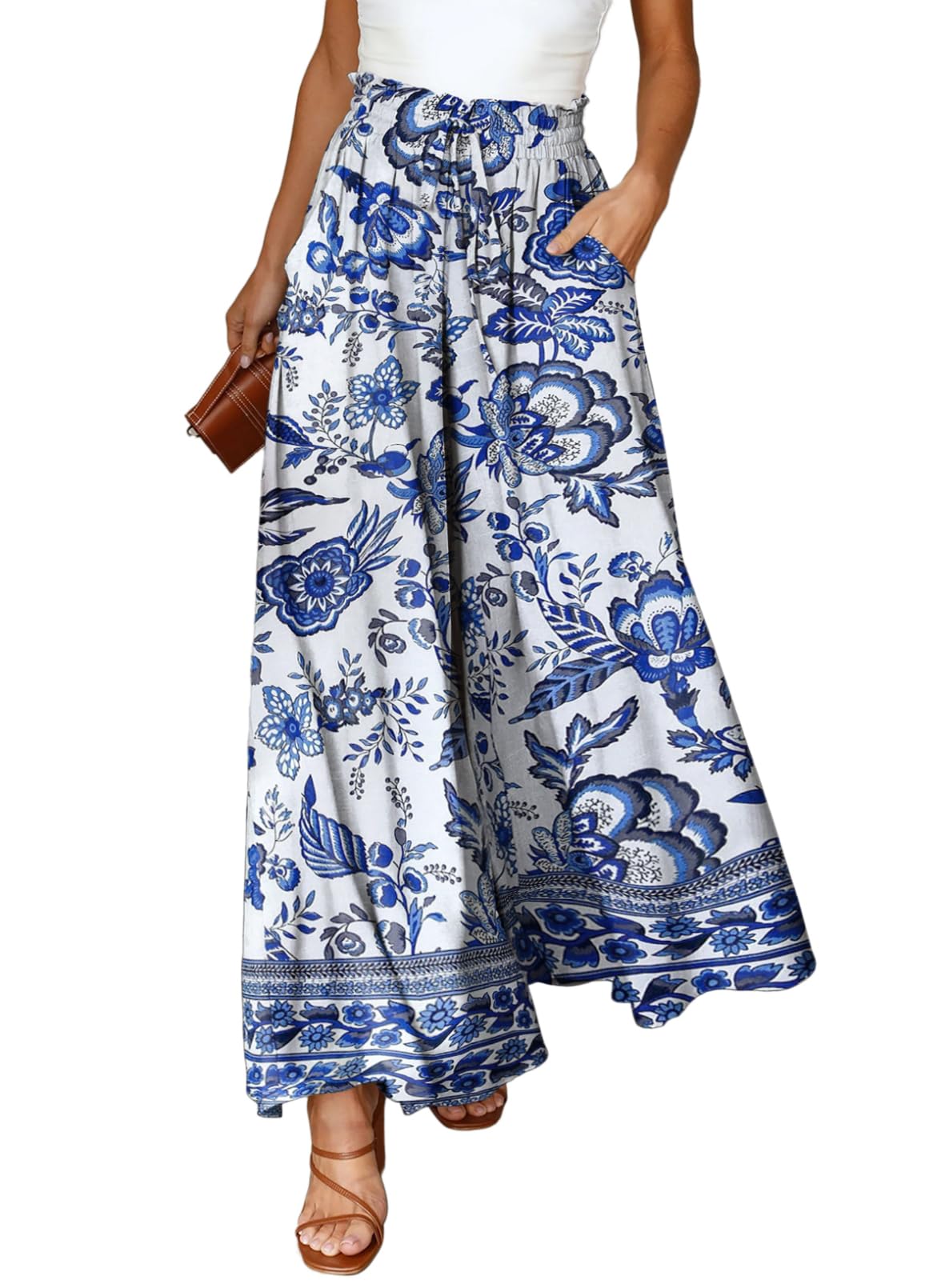 Dokotoo Pants for Women Casual Elastic Waist Wide Leg Pants with Pockets