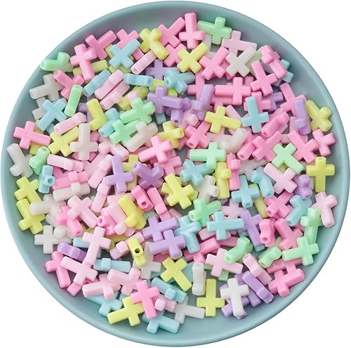 Ruwado 200 cuentas cruzadas de acrílico mini con 2 agujeros, crucifijo de color aleatorio, cuentas espaciadoras sueltas para bricolaje, collares,