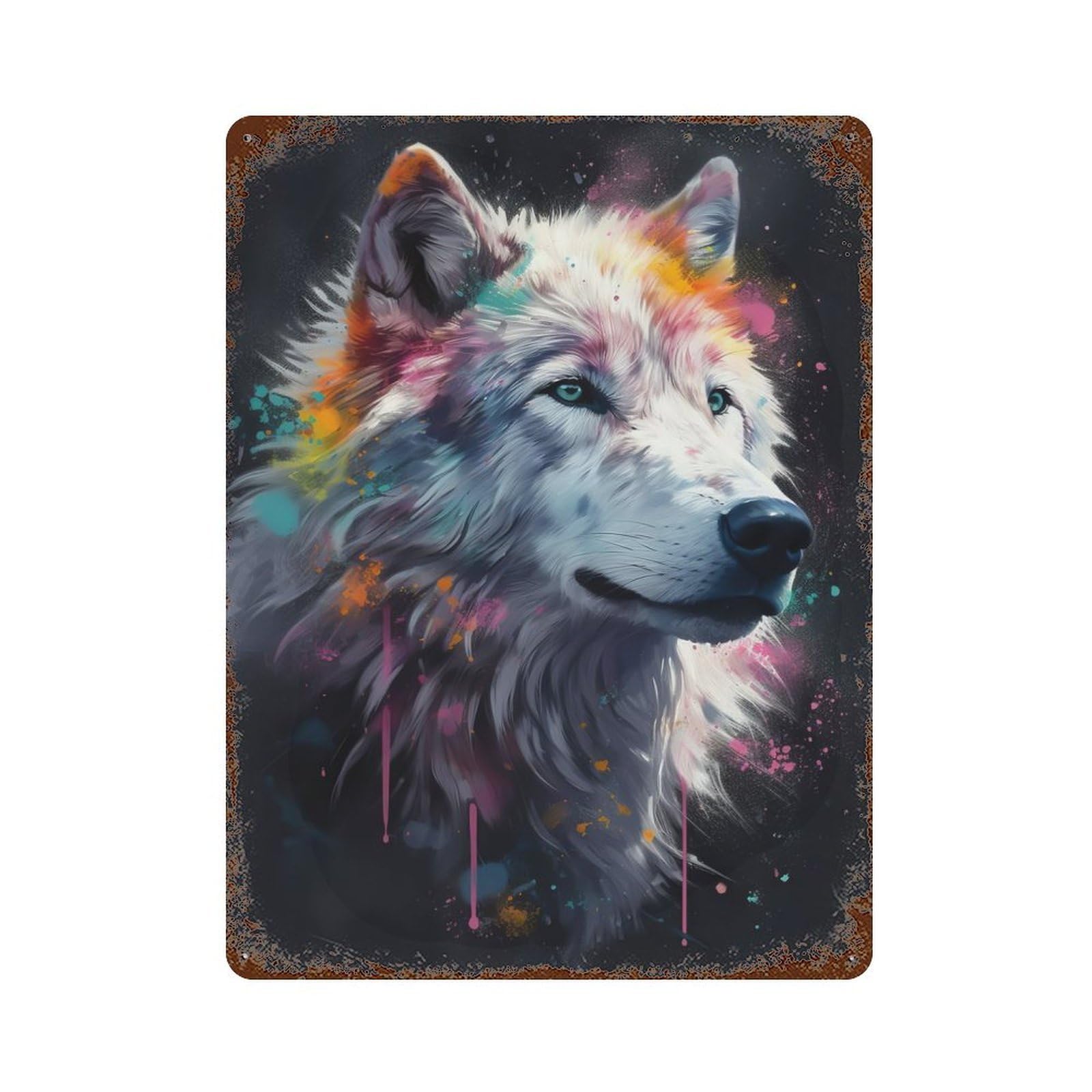 Arctic Wolf Painting Retro Metal Sign 15.7"x11.8", Vintage Wall Decor for Garage, Pub Or Kitchen