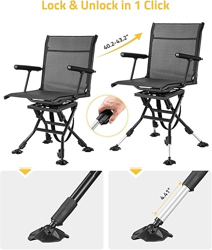 Miniatura 6 de Sillas giratorias de caza para persianas, silla ciega de caza, silla giratoria silenciosa de 360 grados, asiento de caza portátil, altura ajustable,