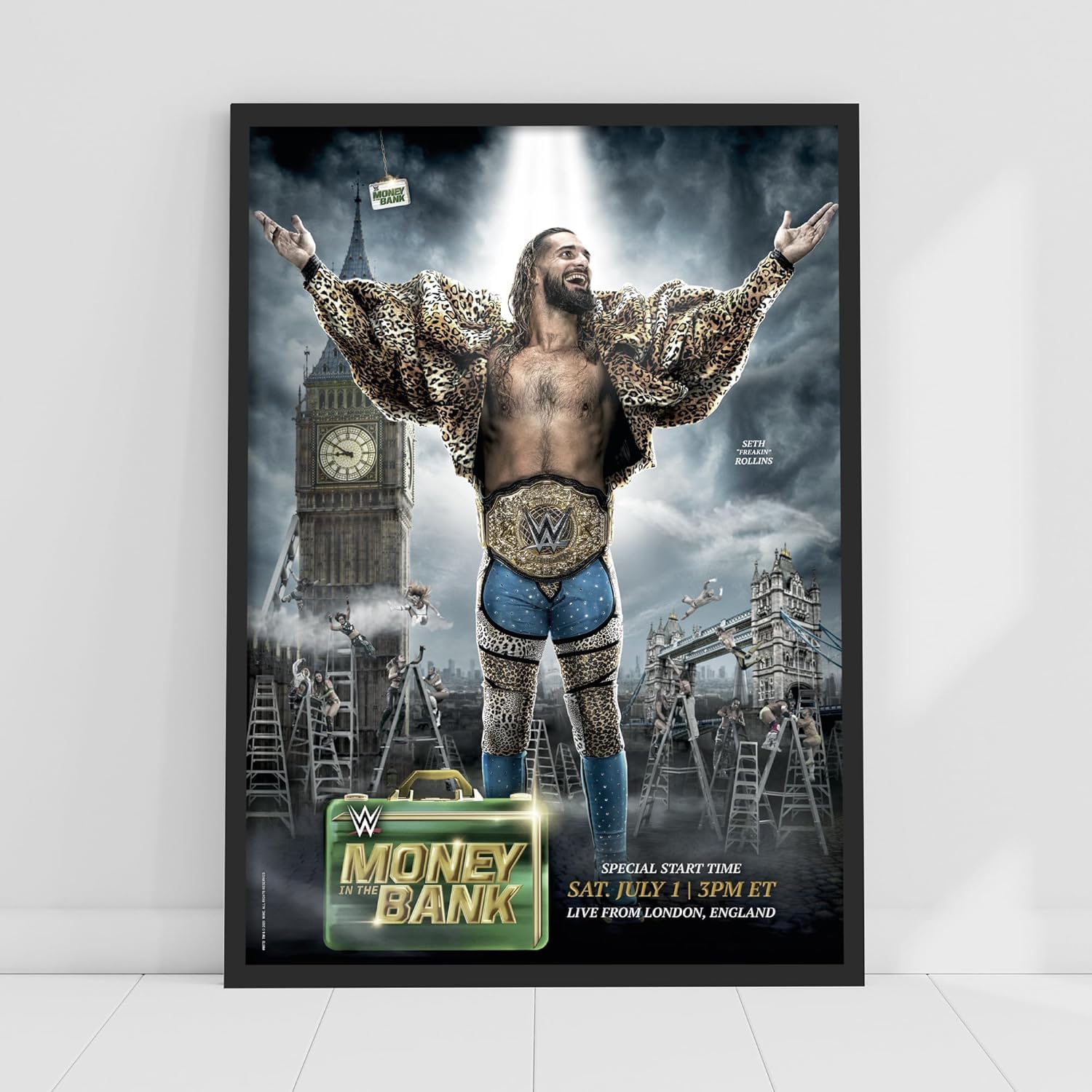Themed Black Wwe Print - Money In The Bank Seth Rollins Poster Wrestling Wall Art (21Cm X 29.7Cm - A4)