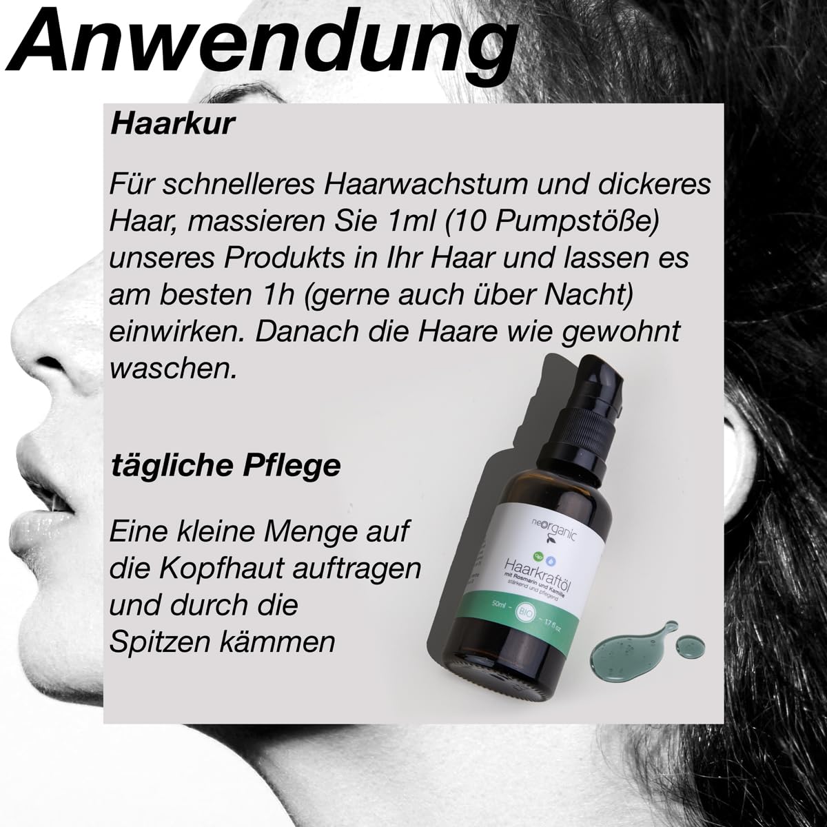 NeoOrganic® BIO Rosmarin Haaröl – 50ml – für Kopfhaut und Haar, aktiviert gesundes und natürliches Haarwachstum – Rosmarinöl Haare– Rosemary Oil for Hair Growth