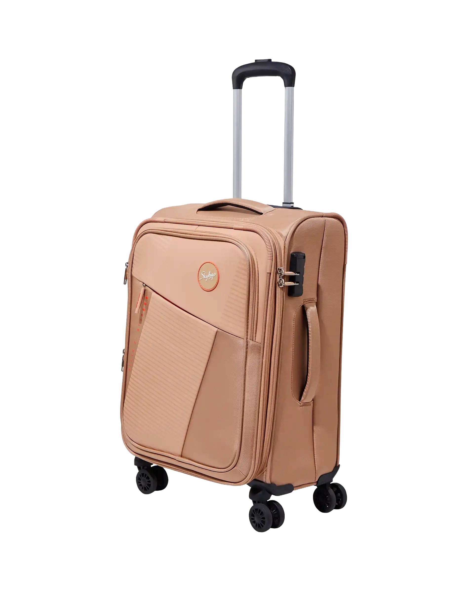 Vagabond Expandable Cabin Trolley Bag 58cm | Small Soft Luggage | 8 Wheels Suitcase for Travel | 3-Digit Combination Lock with Anti-Theft Zipper | 3 Years Warranty - Unisex (Beige)-image-1