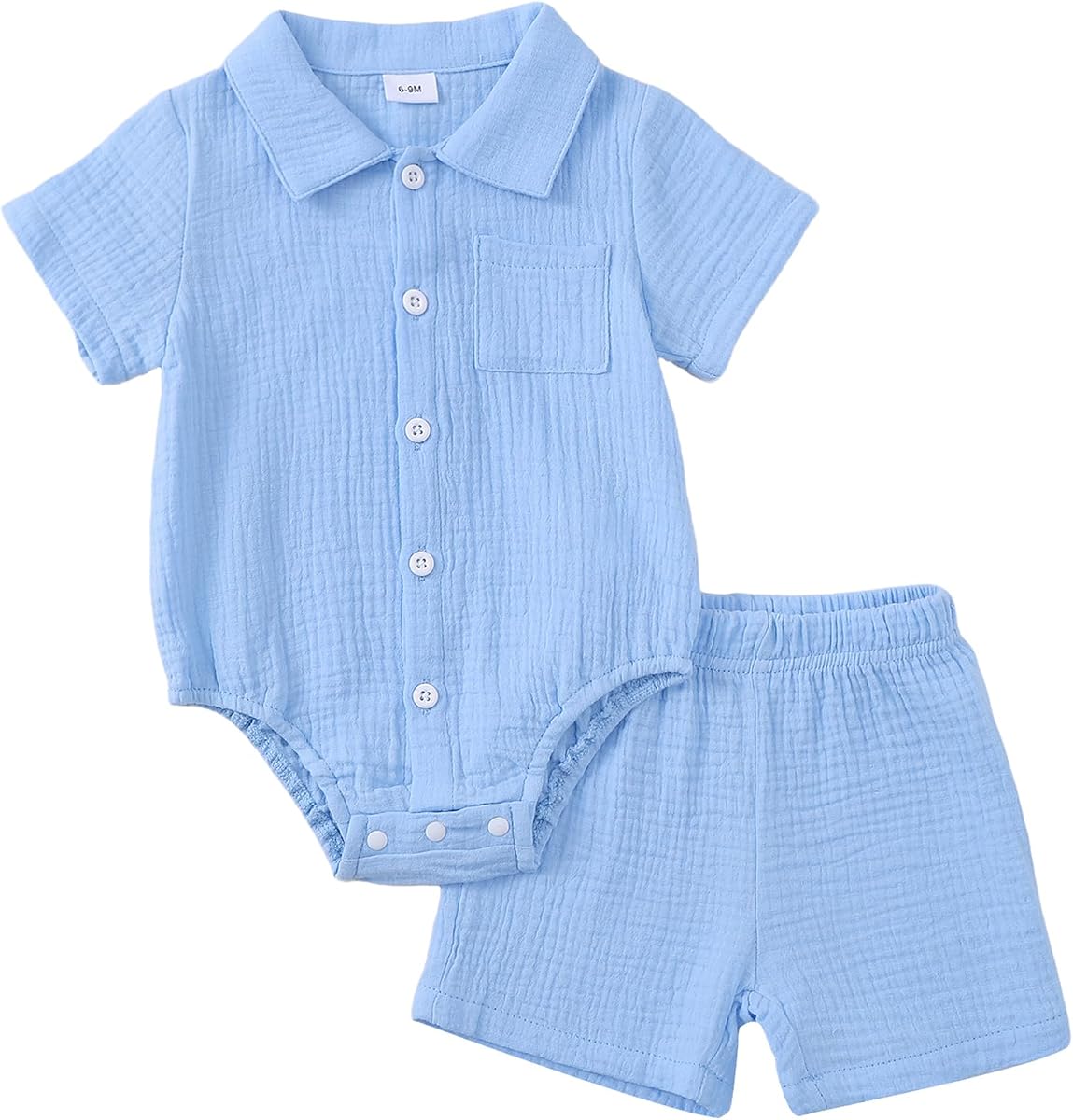Jecson Ropa para recién nacido, conjunto de 2 piezas de algodón de verano con mono con botones y pantalones cortos de 0 a 18 meses