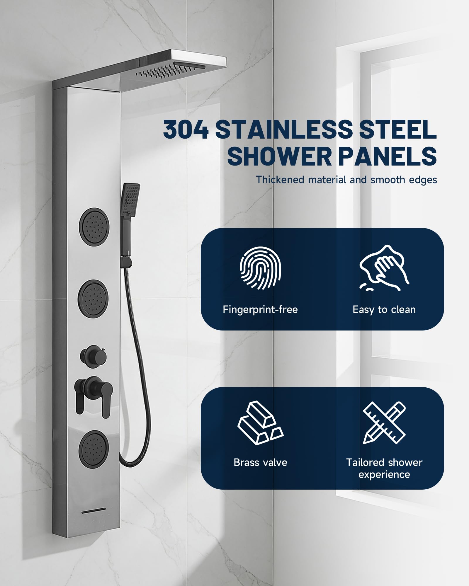 5 w 1 panel prysznicowy z szczotkowanego niklu, wieża prysznicowa z deszczownicą, 3 strumieniami do ciała, ręczna głowica prysznicowa i wylewka wannowa, nowoczesny system prysznicowy z masażem