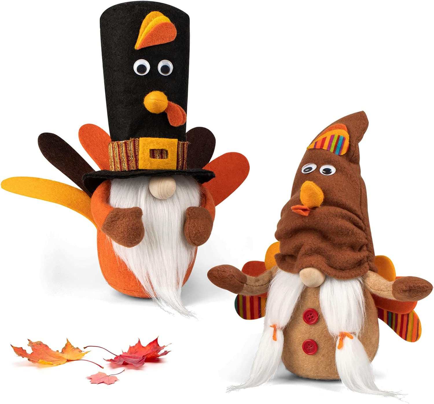D-FantiX Turkey Fall Gnomes Plush Decor, 2Pack Squeaky Handmade Tomte Swedish Gnome Doll Scandinavian Figurine Thanksgiving Gnomes Plush Ornaments Thanksgiving Holiday Home Table Decorations Gifts