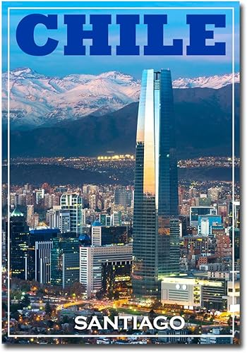 Imán de viaje para refrigerador de la capital de Santiago y la ciudad más grande de Chile, tamaño 2.5 x 3.5 pulgadas