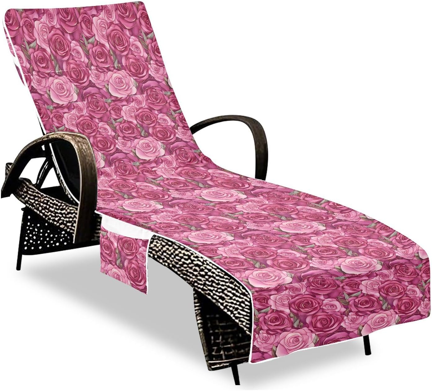 Pink Rose Decorative Patio Lounge Chair Cover Soft Sturdy Patio Chaise Lounge Slipcover for Outdoor Pool Beach Sunbathing, cover para muebles de patio 85" X 30"
