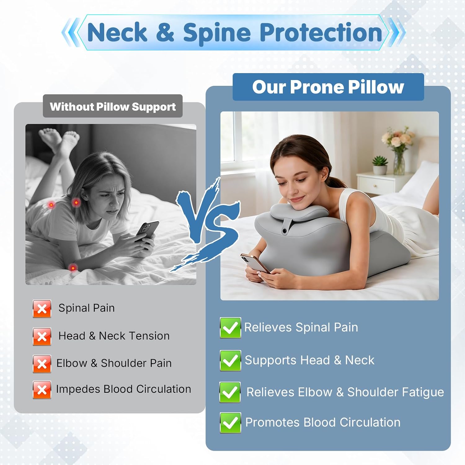 Ergonomic Memory Foam Wedge Pillow, Multi-Position Support for Neck Back Waist Legs, Removable Breathable Cover, Ergonomic Reading Pillow Watching TV, Sleeping on Your Stomach in Bed-Gray