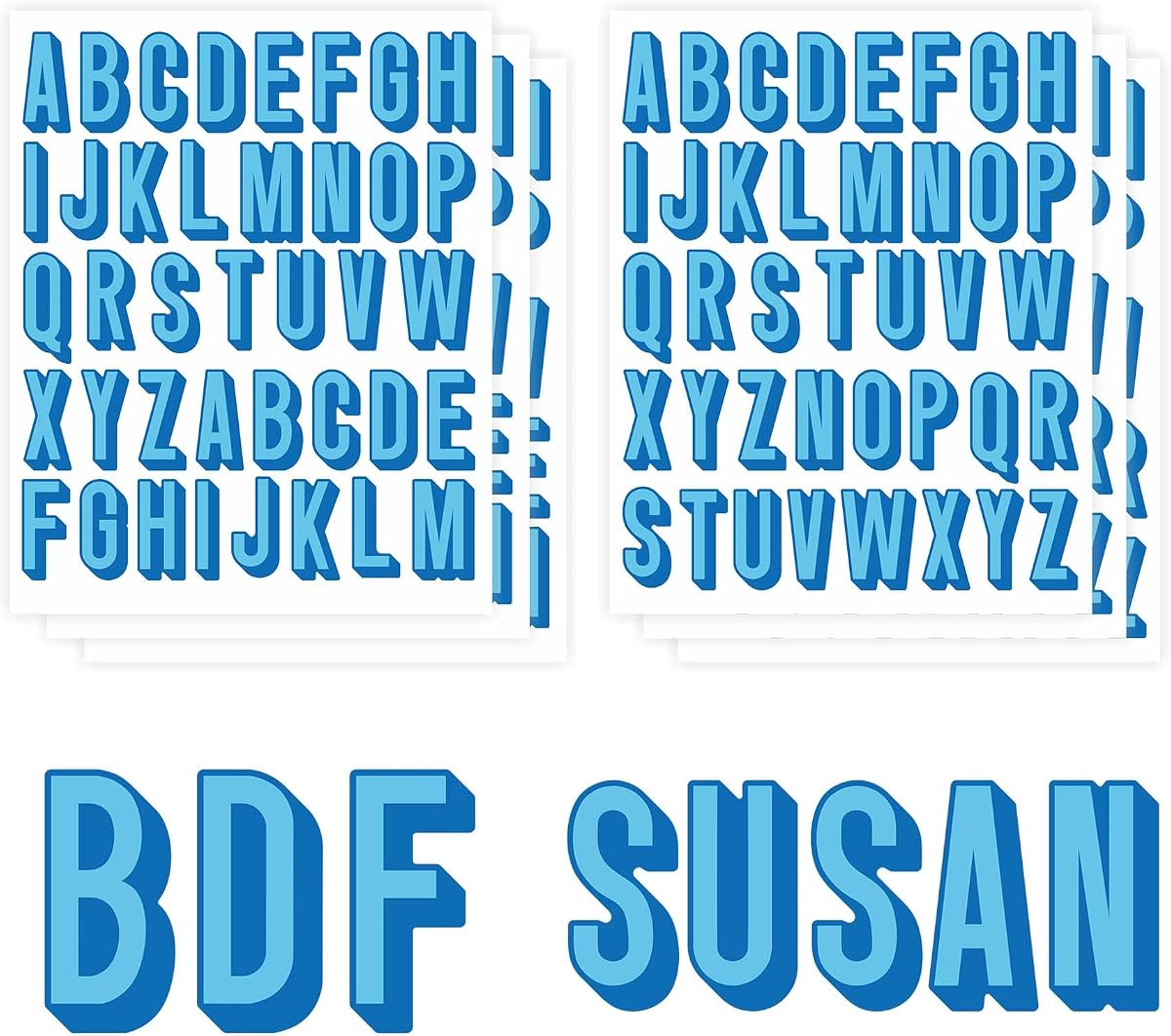234 pegatinas de letras iniciales con nombre personalizado, 6 hojas de vinilo con monograma de sombra, pegatinas personalizadas impermeables del alfabeto para botella de agua, portátil, vaso, teléfono, equipaje (azul)