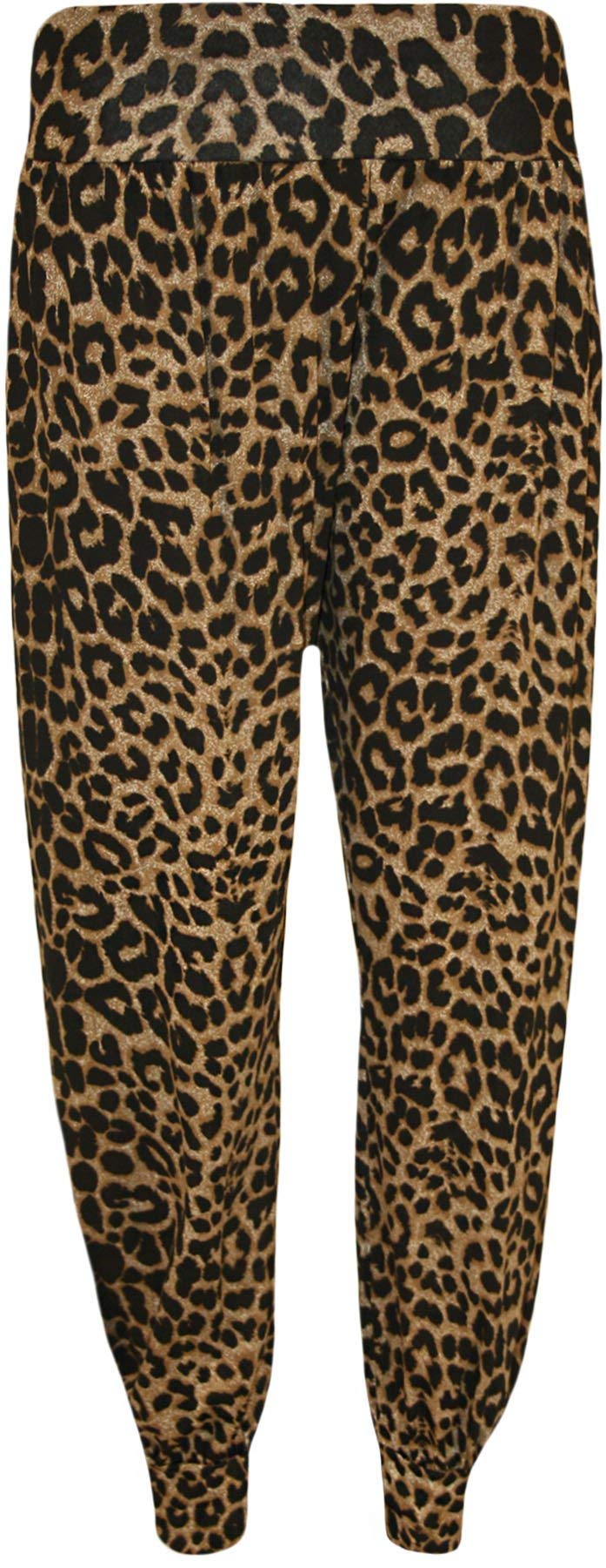 WearAll Ladies Plus Size Harem Trousers Womens Full Length Stretch Casual Pants Sizes Brown Leopard 24-26