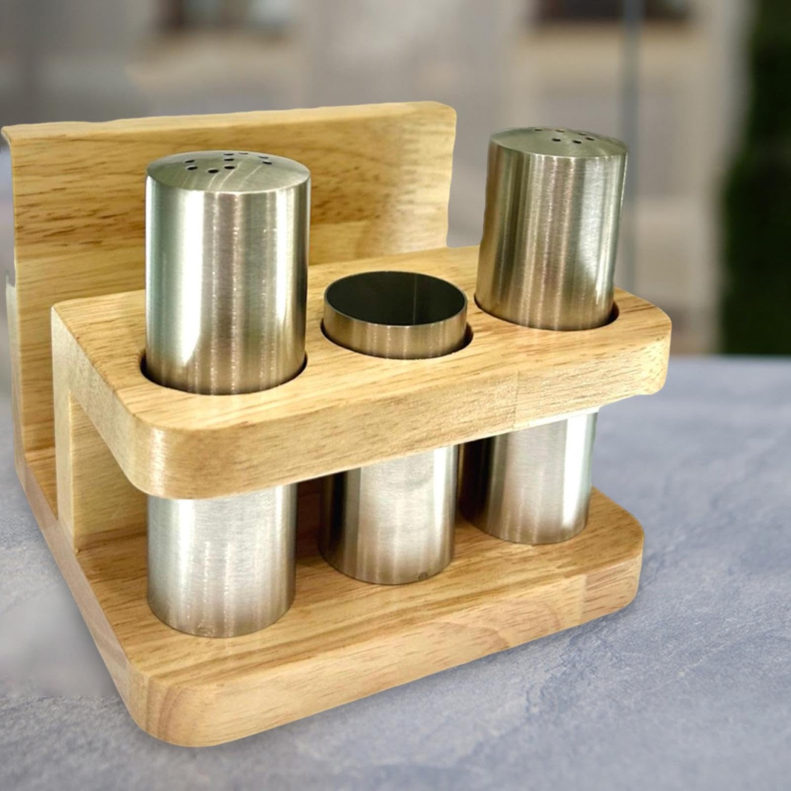 Generic 4 Contenitori per Spezie, Barattoli per Condimenti in Acciaio Inossidabile, Adatti per Uso Domestico, Cucina, Commerciale E Da Tavolo, Acciaio Inossidabile Legno