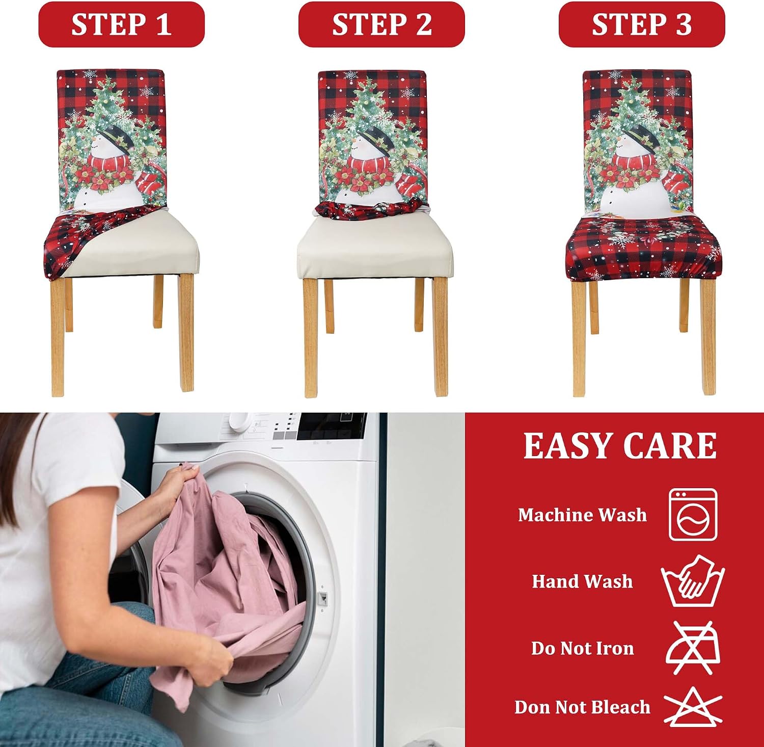 Christmas Chair Covers Set of 4, Christmas Decorations Stretch Removable Washable Dining Room Chair Protector Slipcovers for Xmas Decor Holiday Party Kitchen Home Decorations (Snowman, 4 PCS)