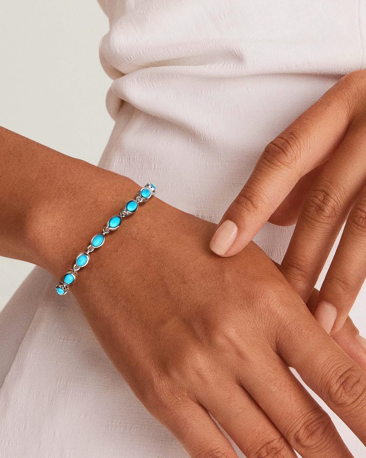 AIBAO Turquoise/Lapis Lazuli/Malachite Tennis Bracelets for Women Sterling Silver Gemstone Stackable Bracelets Western Boho Jewelry for Valentines Anniversary Christmas