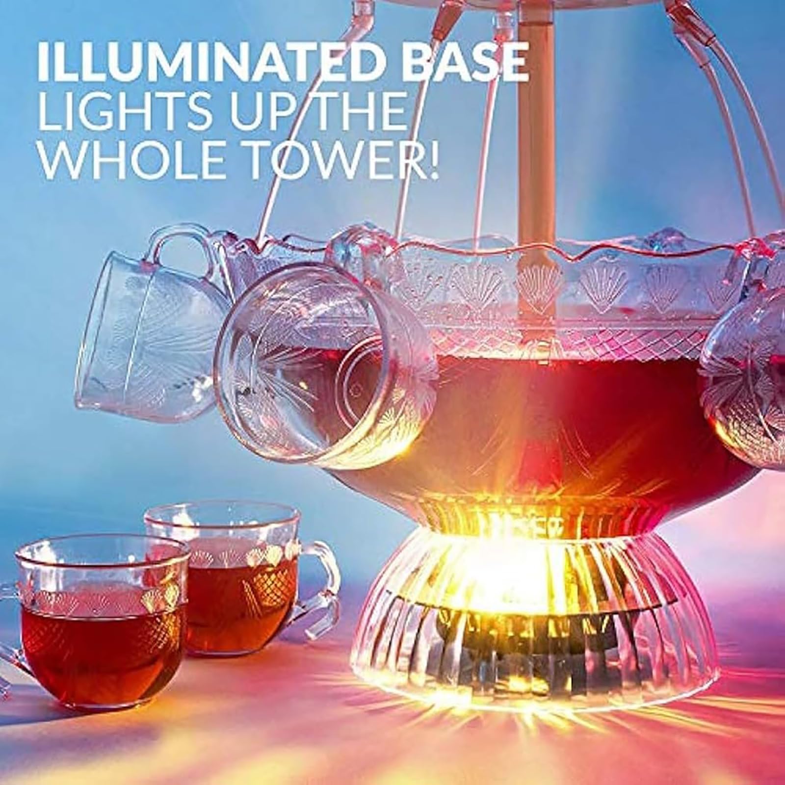 Fuente de champán, fuente de bebidas eléctrica con base LED para bodas y fiestas
