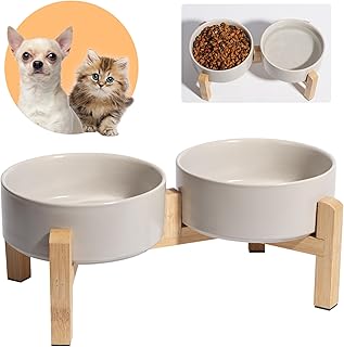 Elevated Ceramic Dog Bowl Set - Raised Dog Bowls with Non-Sl