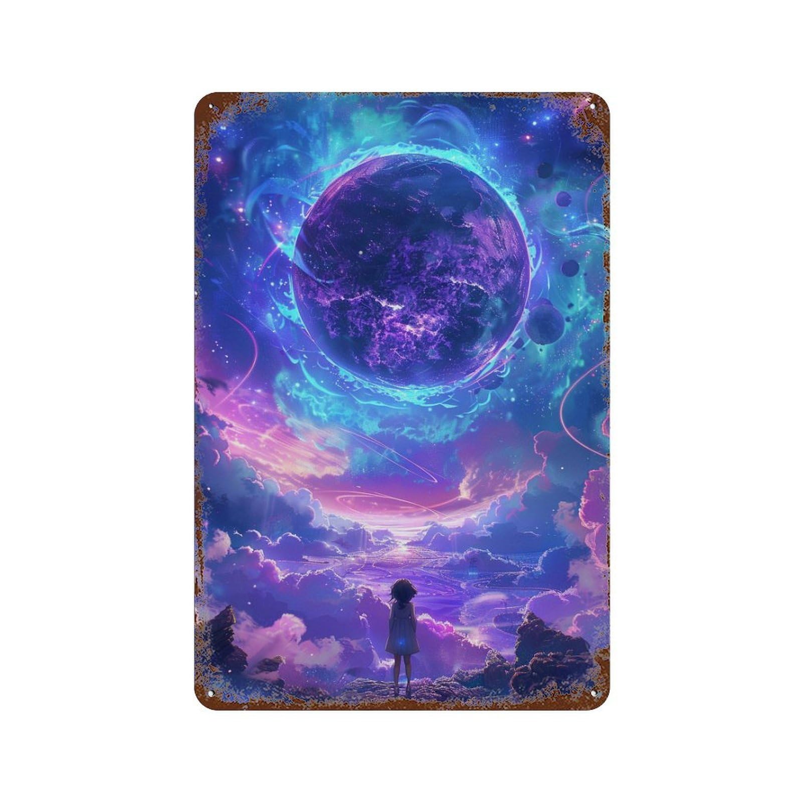 Magical Cosmic Journey Distressed Metal Wall Sign 11.8"x7.9", Ideal for Patio, Garden Room And Bar Decor