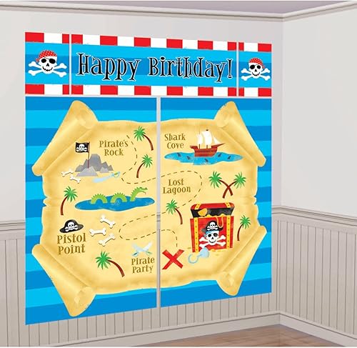 amscan Kit de decoración de escena de fiesta temática del tesoro de pirata, azul
