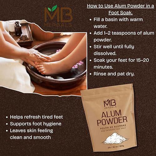 Miniatura 4 de MB Herbals Polvo de alumbre 8 oz / 0.5 lb / 227g Desodorante Después del afeitado Tela de cuero y papel mortal No ingerir Solo uso externo