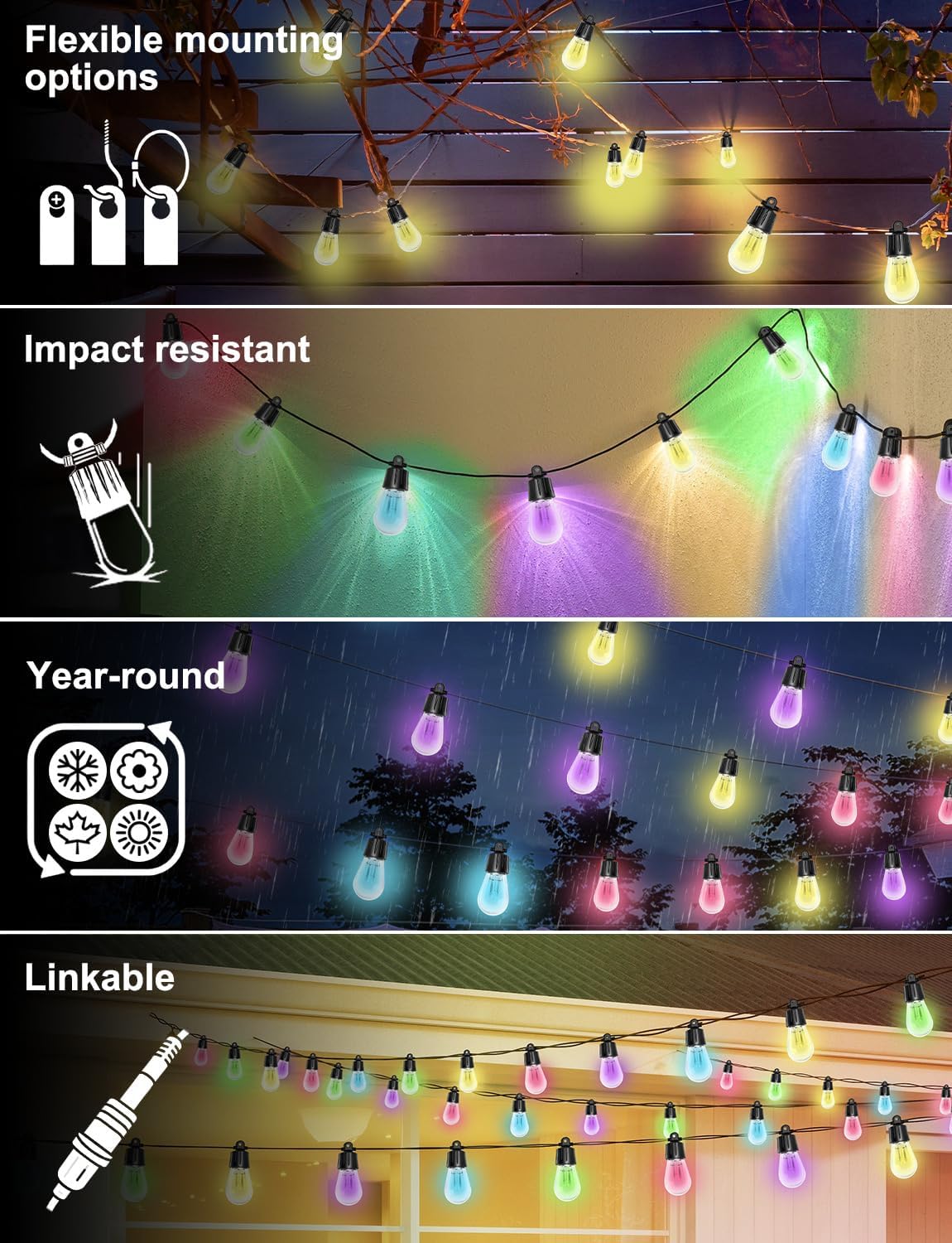 Outdoor String Lights, 50ft Smart RGB IC Warm White Patio Lights Outdoor Waterproof with Remote & App Control, Compatible with Alexa Great for Deck, Gazebo, Balcony 9 71F+Pw3NPyL. AC SL1500