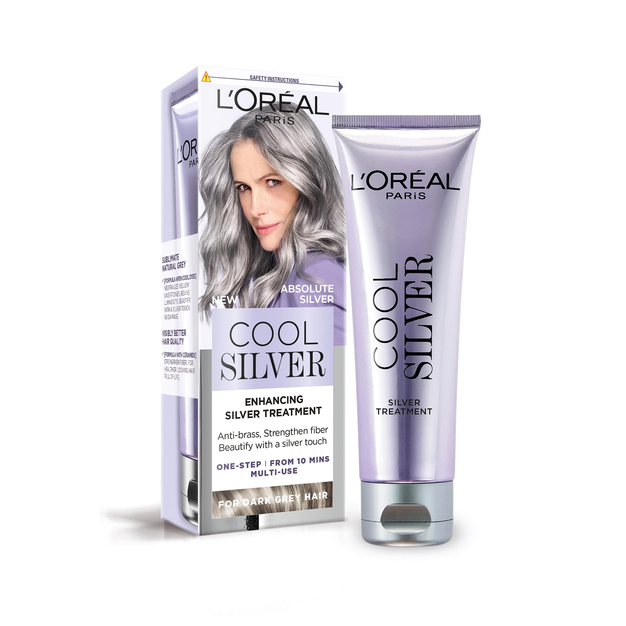 L'Oréal Paris Cool Silver Absolute Silver, Our 1st Enhancing Treatment for Natural Grey Hair, Semi-Permanent Colour, Enriched with Cool Dyes & Ceramides