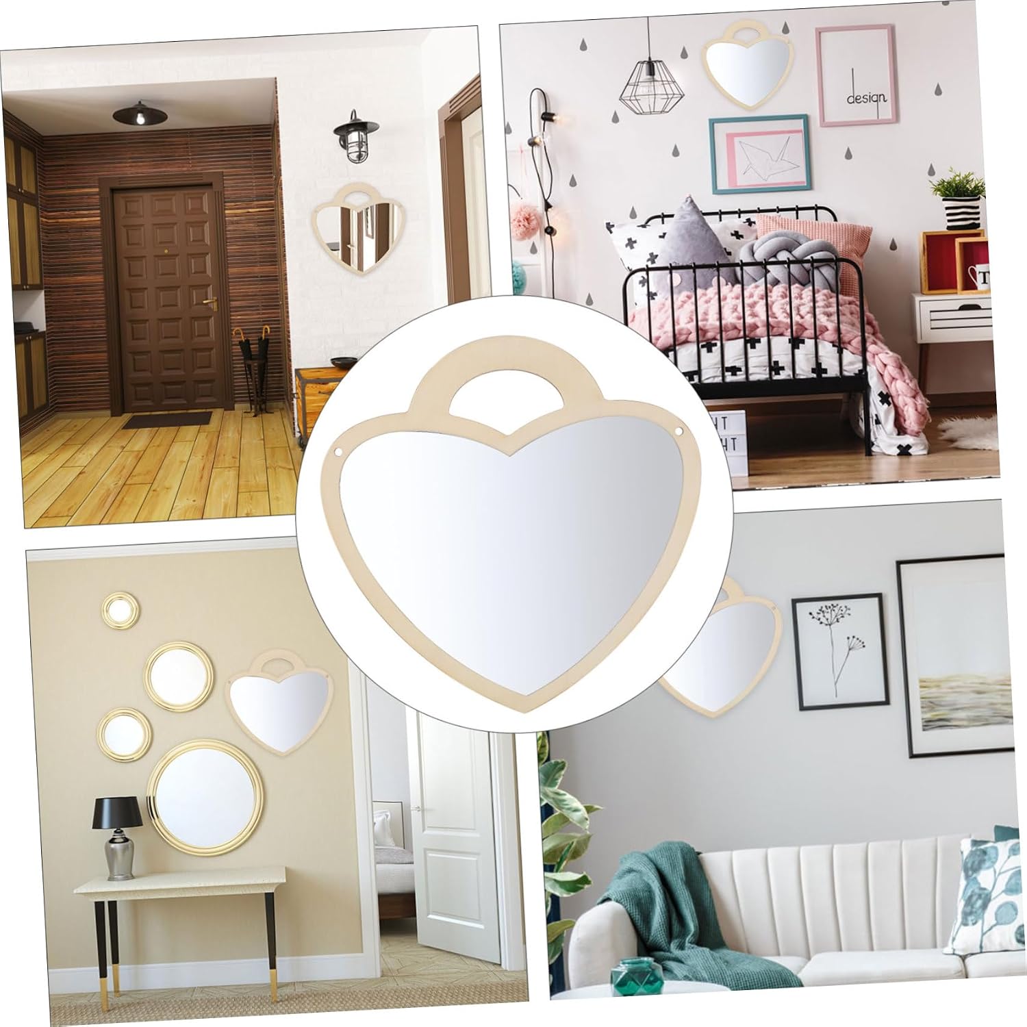 Zerodeko Rabbit Wall Mirror Pendant Acrylic Plywood Heart Shape Decor