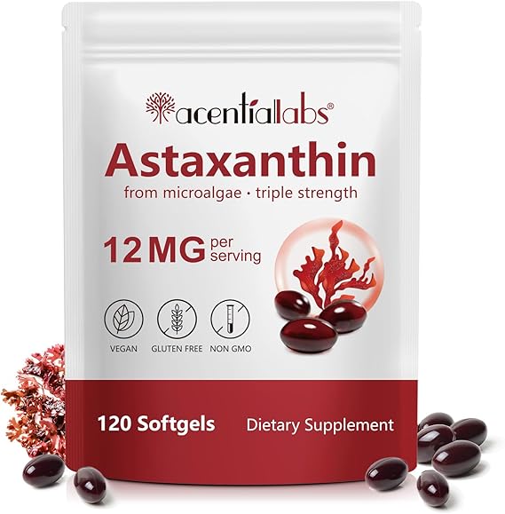 Astaxanthin 12mg,Premium Astaxanthin Antioxidant Supplements,Fresh Microalgae Source,Antioxidant Supplements for Skin, Eyes,Immune Support,Non-GMO Verified & Gluten Free - 120 Softgels