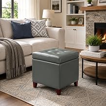 18" Square Storage Ottoman, Faux Leather Ottoman with Storage