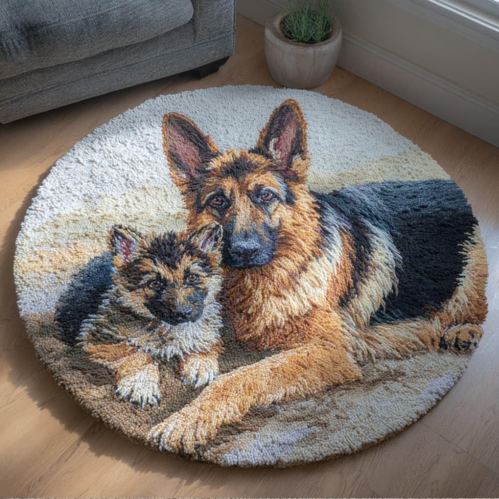 WallustrioaW Round Latch Hook Rug Kits Dog for Adults and Starter 50 * 50Cm