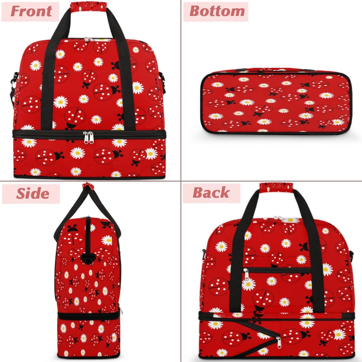 QsirBC Ladybugs Funny Style Gym Bag for Women Duffle Tote with Shoes Compartment Men Weekender Duffel for Dance Travel Sports Swimming Overnight