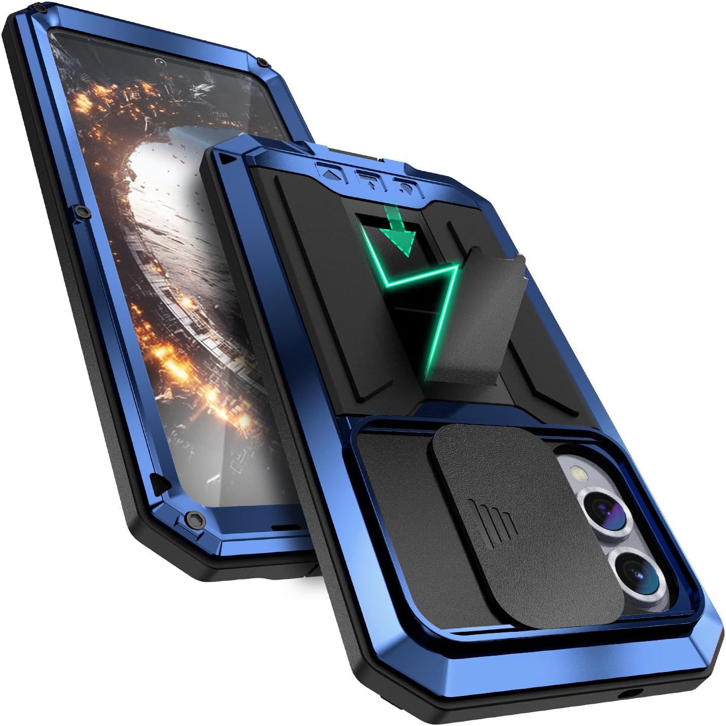 Simicoo Compatible with Samsung Galaxy S25 Edge Metal Case with Screen Protector Slide Camera Cover Kickstand Full-Body Rugged Durable Military Aluminium Heavy Duty Dustproof Drop Case for Man Blue