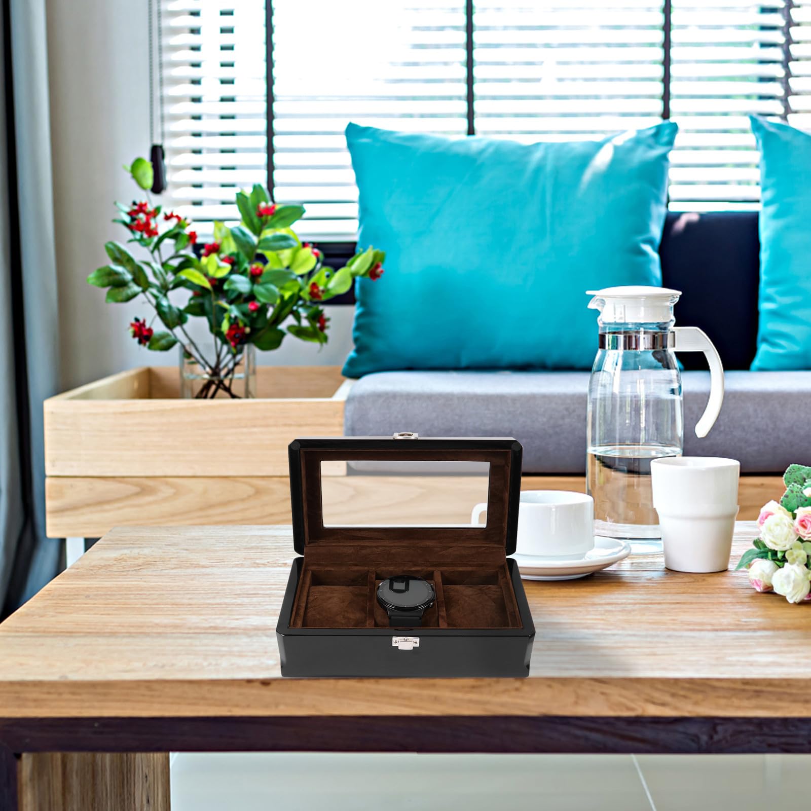 Elegante Schmuckverpackungsbox aus Mdf mit Glasfenster und Flanellfutter Uhrenaufbewahrungsbox zum Schutz und Stilvollen Präsentation für Reise und Zuhause
