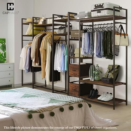 Miniatura 8 de CAPHAUS Perchero de ropa de capacidad de 913 libras para colgar ropa, armario abierto resistente con varillas para colgar, organizador de armario