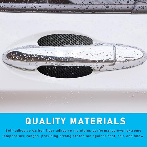 Miniatura 3 de Ziciner 8 calcomanías para manija de puerta de automóvil, textura de fibra de carbono, películas protectoras para manija de puerta automática,