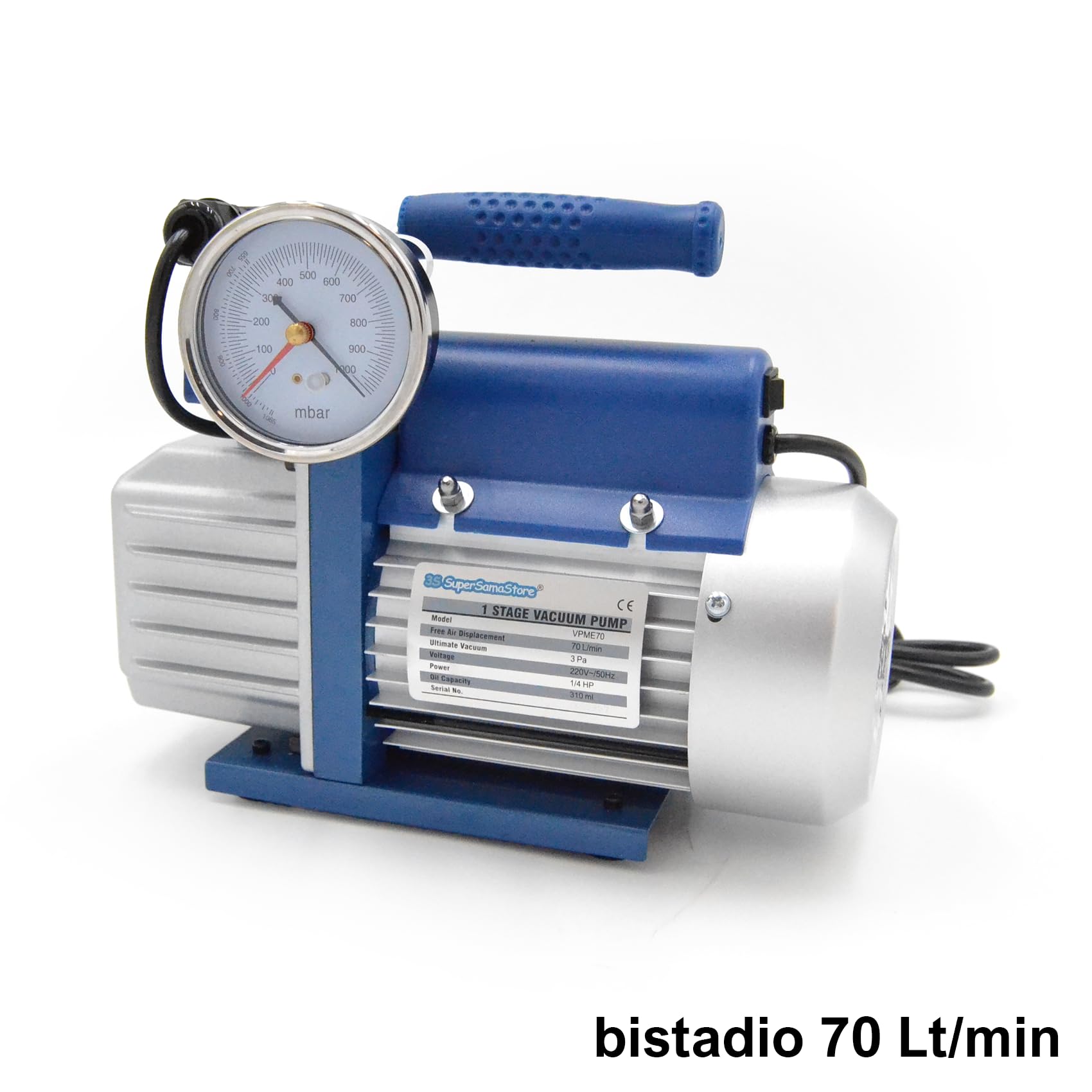 3S SuperSamaStore Kit Pompa del Vuoto Bistadio 70 L/Min con Set Manometrico 4 Vie Universale, per Installazione e Manutenzione Impianti Climatizzazione e Condizionatori con Gas R410A-R32-R407C-R134A
