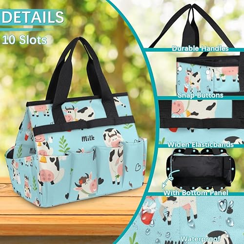 Miniatura 5 de Lovely Milk Cow Garden Tool Tote Bag for Women Men Gardening Tool Storage Bags with 10 Pockets Standable Garden Home Tool Kits Organizer for Indoor