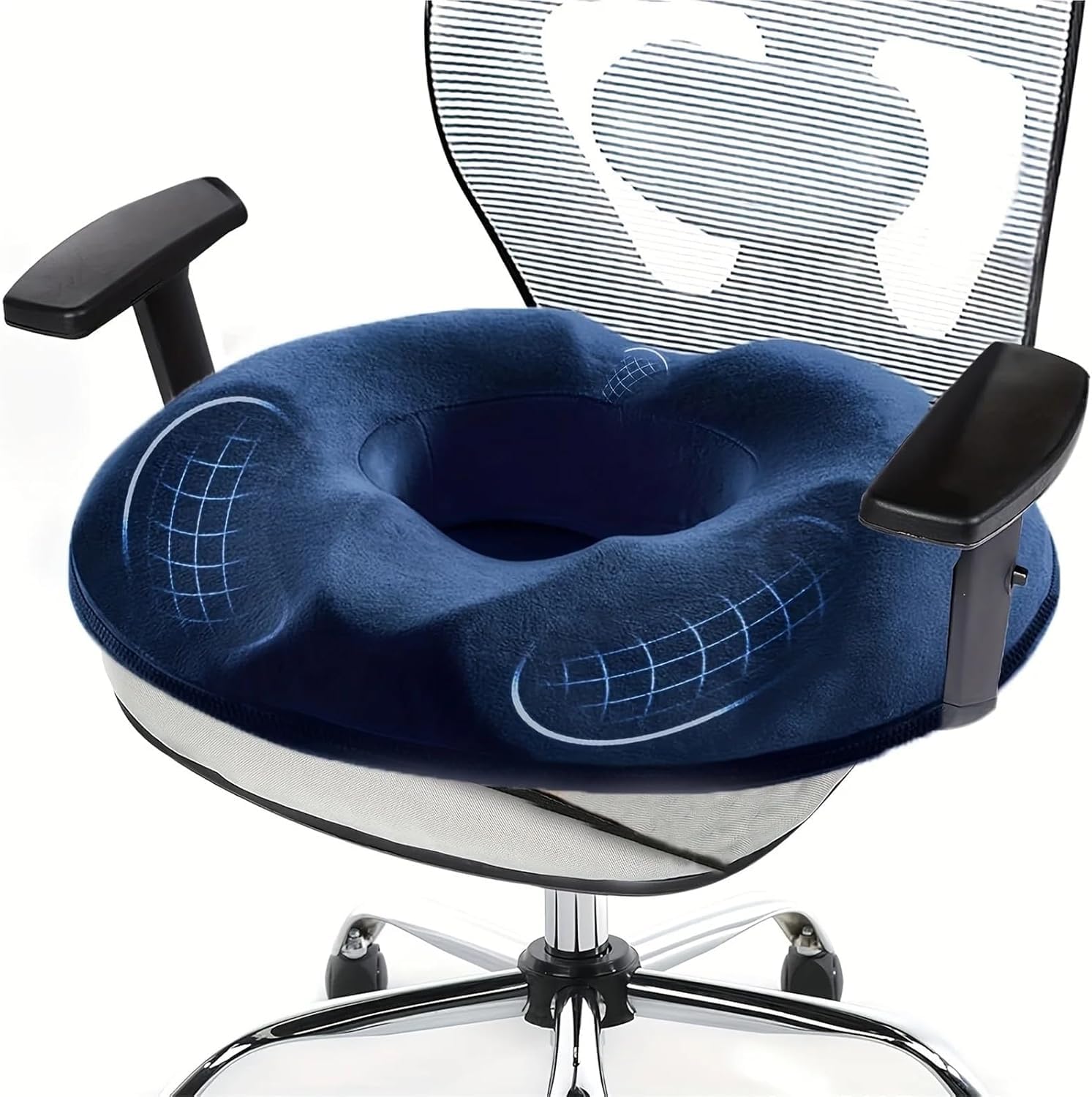 Cuscino in Memory Foam Ortopedico per Sedute, Adatto per Sedia da Ufficio e Scrivania, Allevia Dolori al Coccige, Emorroidi e Disagio Posturale, Supporto per Gravidanza e Sedute Prolungate, Blu