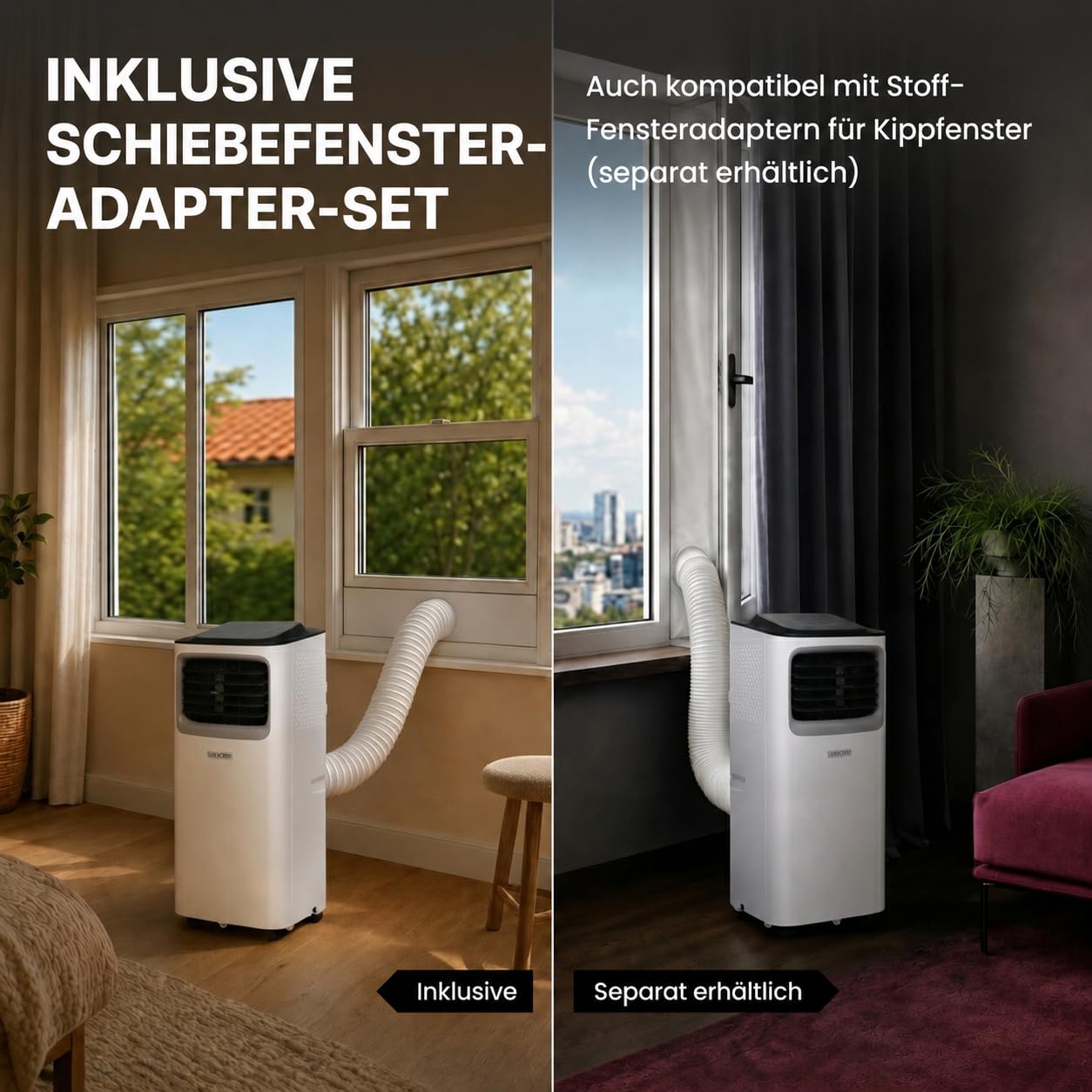 Olsen & Smith 7000 BTU Mobile Klimaanlage & Luftentfeuchter - 3-in-1 Klimagerät mit Abluftschlauch für kleine Räume, Schiebefenster-Adapter, 24h-Timer & Fernbedienung - Leise Mini Klimaanlage, Weiß