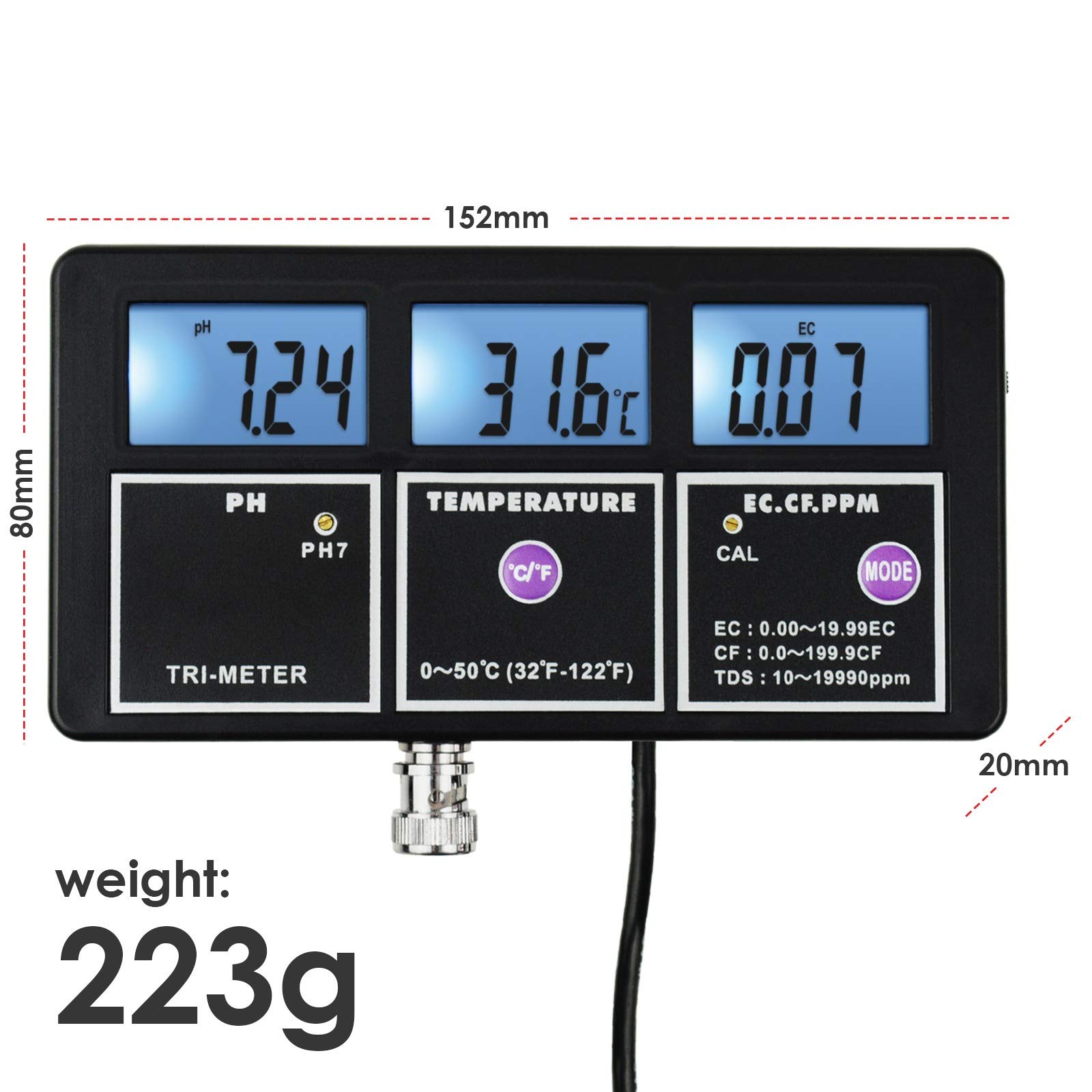 Multiparamètre PH/EC/CF/TDS/Eau Qualité Testeur Température Outil pour Aquariums, Hydroponique, Laboratoire Outil