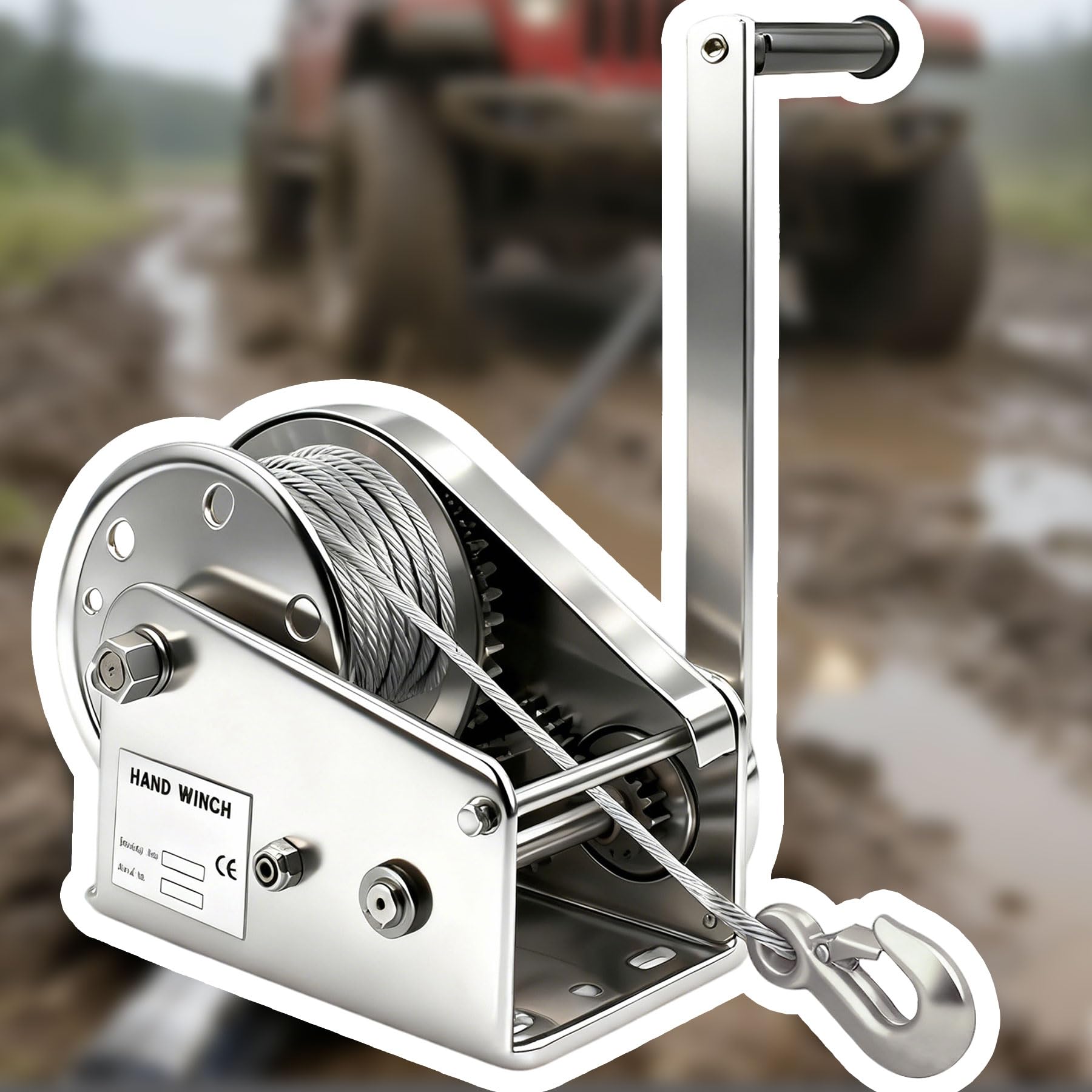 Verricello Manuale Acciaio Inox per Barca e Auto, 1200lbs Verricello Manuale Piccolo con Freno Automatico e Fune in Acciaio da 10m, Argano Manuale per Tirare e Sollevare Carichi Pesanti