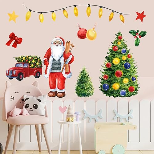 Miniatura 2 de Calcomanías de pared de Feliz Navidad, árbol de Navidad, camión rojo, calcomanías de pared de Navidad 2024, regalo de Año Nuevo, decoración de pared
