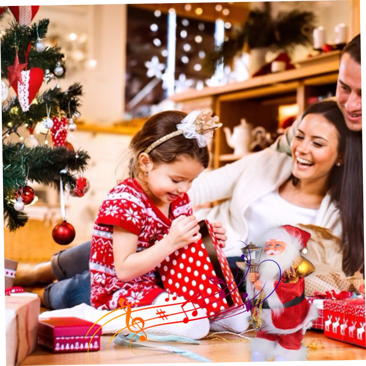 TOYANDONA Giocattolo Elettrico per Ragazzo Ragazza Babbo Natale Decorazione Musicale Ornamento di Natale Classico Bambola Elettrica per Festa Natalizia